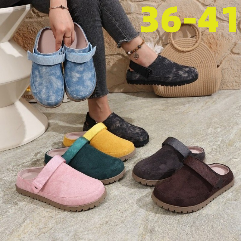 Slip On Mule Flat - Sepatu Wanita Suede Mules Multiwarna dengan