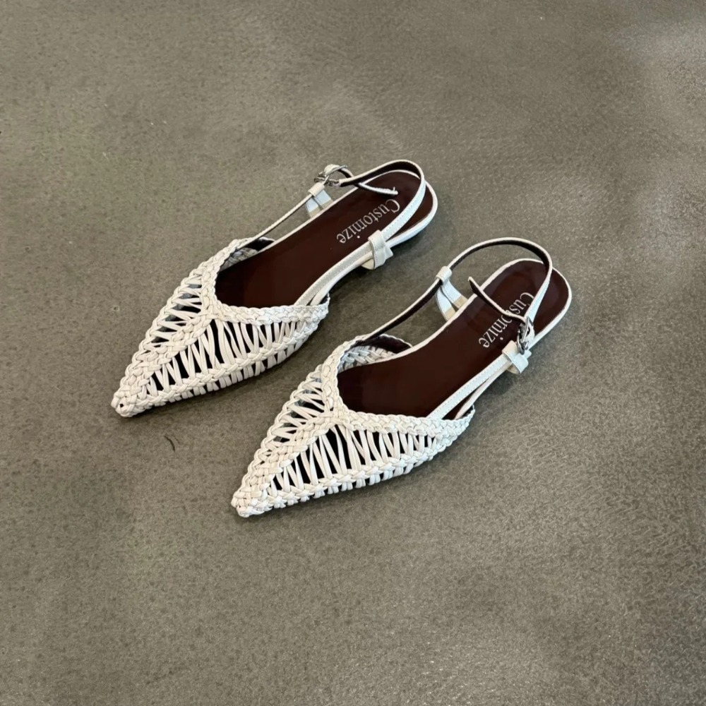 Slip On Mule Flat - Sandal Wanita Model Romawi Anyaman Runcing