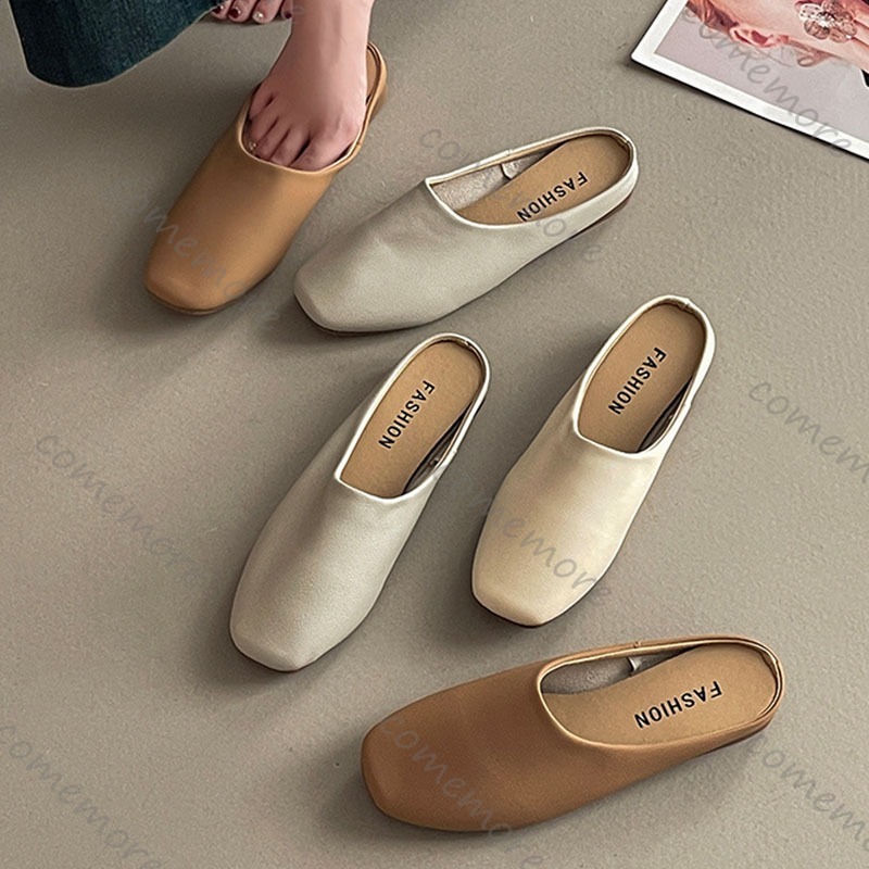 Slip On Mule Flat - Comemore Sandal Setengah Baotou Kepala Persegi