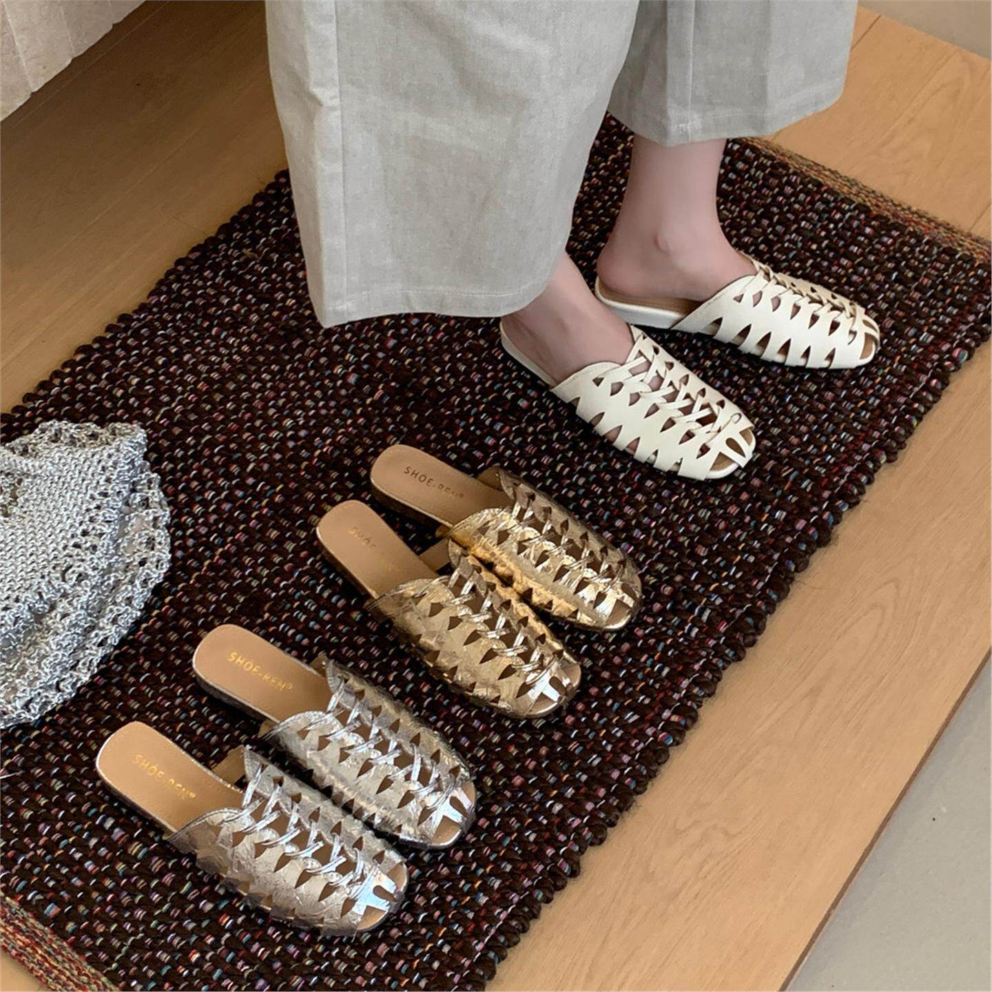 Slip On Mule Flat - Sepatu Pantai Wanita Rajutan Tangan Mewah,