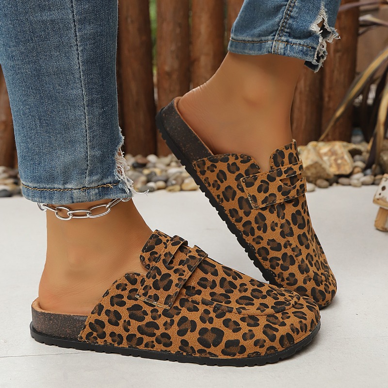Sandal Wanita Motif Leopard Sl - Slip On Mule Flat ulasan dan harga