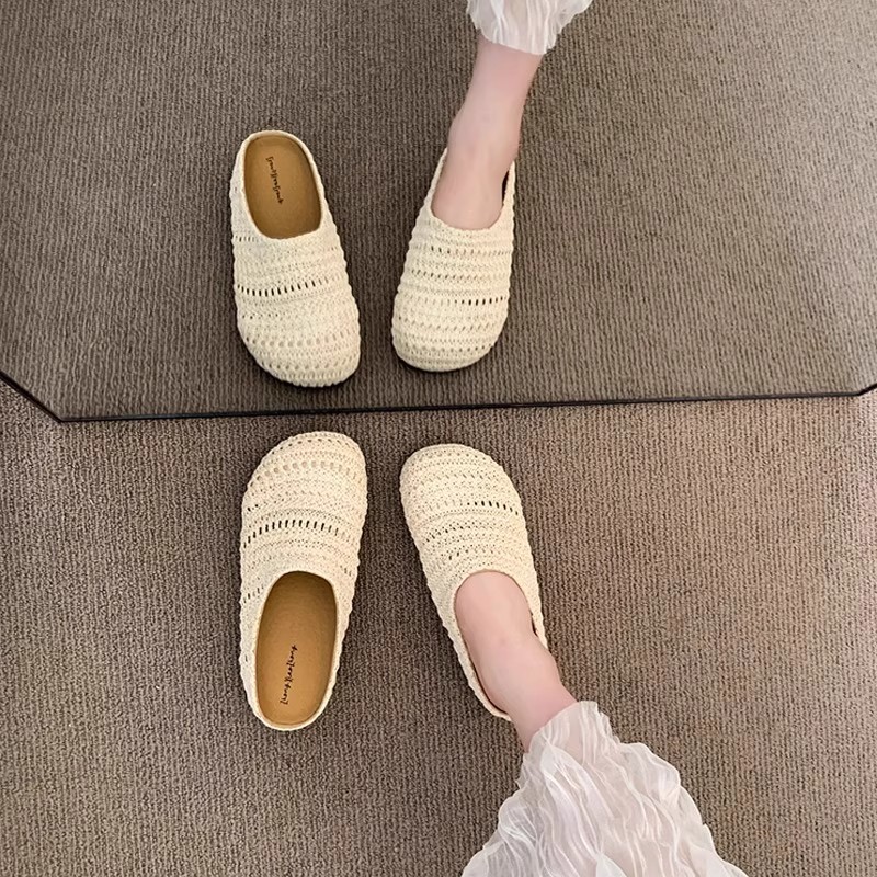 Sandal Wanita Anyaman Rafia, S - Slip On Mule Flat ulasan dan harga
