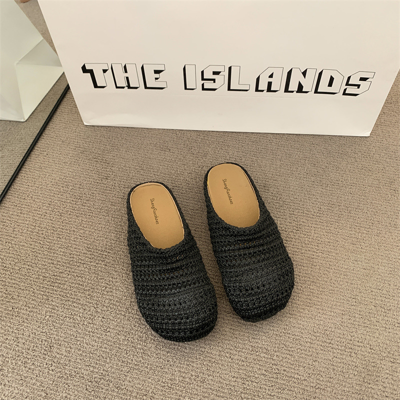 Sandal Wanita Anyaman Rafia, S - Slip On Mule Flat ulasan dan harga