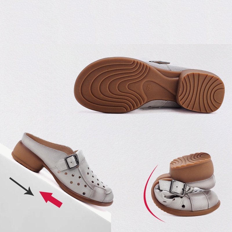 Sandal Kulit Sapi Baru Hak Ren - Slip On Mule Flat ulasan dan harga